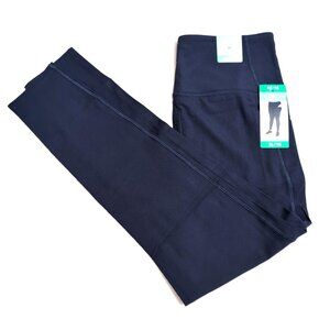 Tuff Athletics Women's Ribbed Stretch Leggings sz XL Navy Blue Thigh Pockets